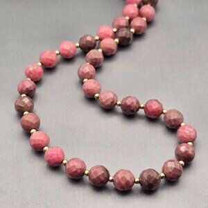 VTG Faceted Rhodonite 8mm Beaded Necklace 16" GF 14K Spring Clasp & Spacers